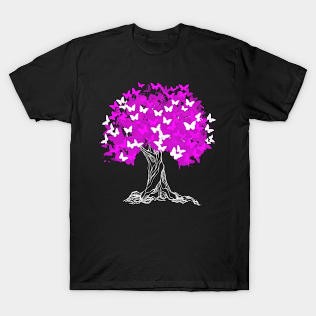 Tree With Pink Butterflies T-Shirt by Aliaksandr